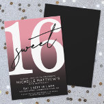 16 . Geburtstag Black Pink 16. Geburtstag Einladung<br><div class="desc">Rosa und schwarz 16 . Geburtstag Geburtstagsparty Einladung. Feiern Sie mit diesem feinen und schicken Design 16 Jahre im Stil. In der oberen Hälfte befindet sich eine große weiße "16" mit einem handgeschriebenen schwarzen Drehbuch "Sweet", das auf einem rosa Hintergrund stehend ist, der in einen schlichten schwarzen Farbverlauf verblasst. Hinter...</div>