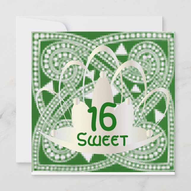 16 . Geburtstag Celtic Green White Einladungskarte (Vorderseite)