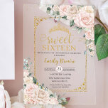 16 . Geburtstag Champagne Ivory Blush Floral Gold Acryleinladungen<br><div class="desc">Personalisieren Sie diese elegante Sweet 16 Birthday Acryleinladung mit eigener Formulierung einfach und schnell. Klicken Sie einfach auf die Schaltfläche "Bearbeiten mit dem Entwurfstool", um Text, Wortlaut, Stil des Schriftartes, Größe des Schriftartes und Farbe des Schriftartes zu ändern. Sie können auch Text hinzufügen oder entfernen und Bilder verschieben oder entfernen....</div>