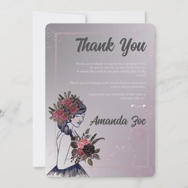 16 . Geburtstag Dankeschön Karte (Vorderseite)