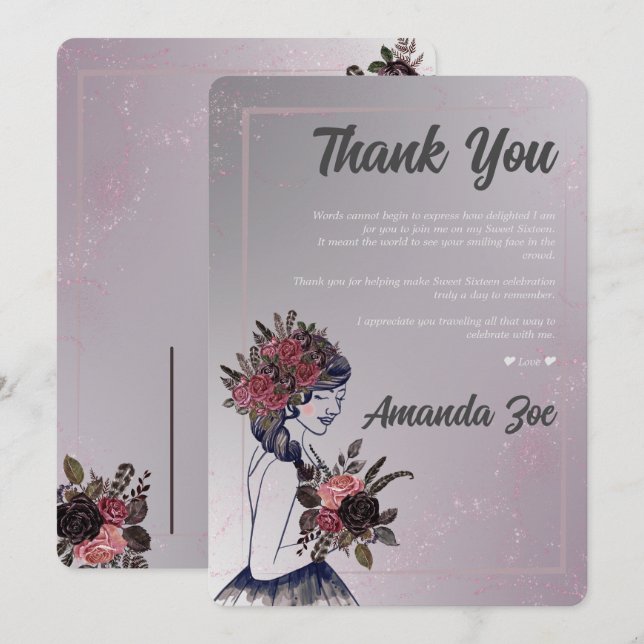 16 . Geburtstag Dankeschön Karte (Vorne/Hinten)