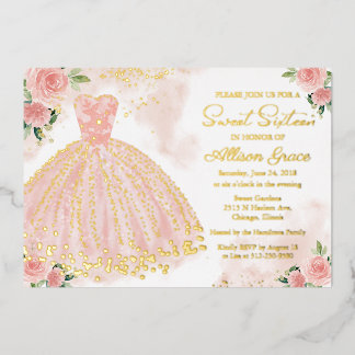 16 . Geburtstag Delicate Blush Gown Gold Folieneinladung