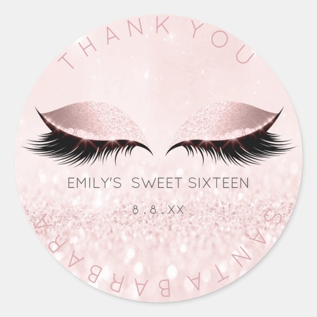 16 . Geburtstag Diamond Pink Pastell Lashes Glitze Runder Aufkleber (Vorderseite)