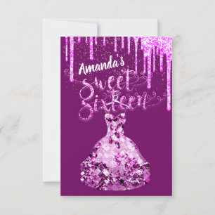 16 . Geburtstag Dress Glitzer Tropfen Rosa Tropfen Einladung
