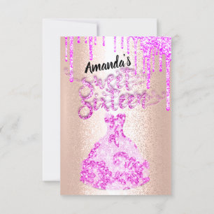16 . Geburtstag Dress Glitzer Tropfen Rosa Tropfen Einladung