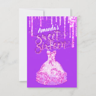 16 . Geburtstag Dress Glitzer Tropfen Rosa Tropfen Einladung