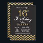 16. Geburtstag Einladung Black and Gold Glitzer<br><div class="desc">16. Geburtstag Einladung mit Black and Gold Glitzer Zickzack. Tafel.Kindergeburtstag. Junge oder Girl Bday Invite.
Für weitere Anpassungen klicken Sie bitte auf die Schaltfläche "Anpassen" und verwenden Sie unser Designwerkzeug,  um diese Vorlage zu ändern.</div>