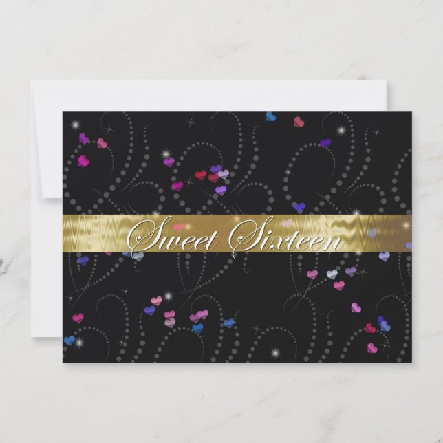 16 . Geburtstag Einladung, elegantes Black & Gold Einladung (Vorderseite)
