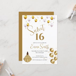16 . Geburtstag Einladung Golden Balloon