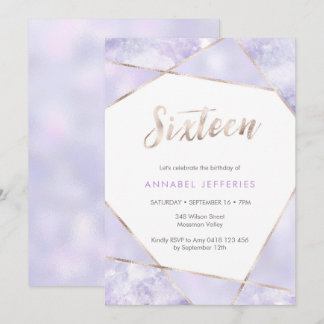 16. Geburtstag Einladung lila und Gold