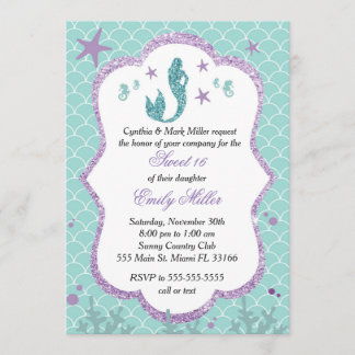 16 . Geburtstag Einladung Mermaid Lila Aquamarin