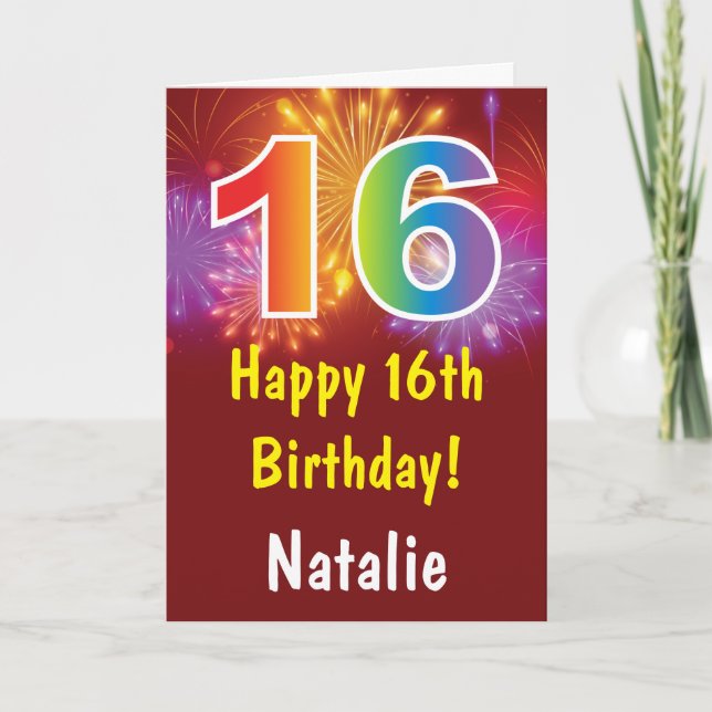 16. Geburtstag Farbenfrohe Regenbogenfeuerwerke Ro Karte (Vorderseite)