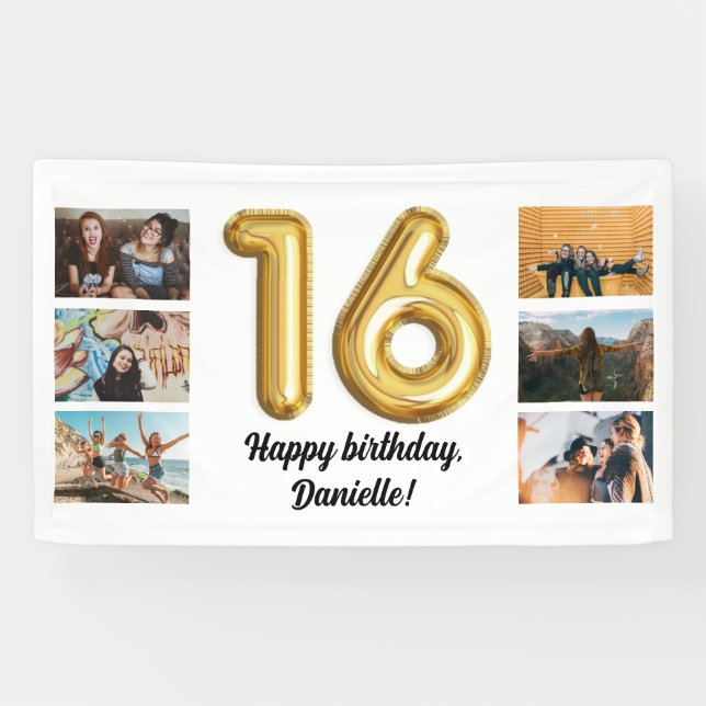 16 . Geburtstag Foto Collage Geburtstagsparty Banner (Horizontal)