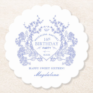 16. Geburtstag French Blue Floral Crest Custom Untersetzer