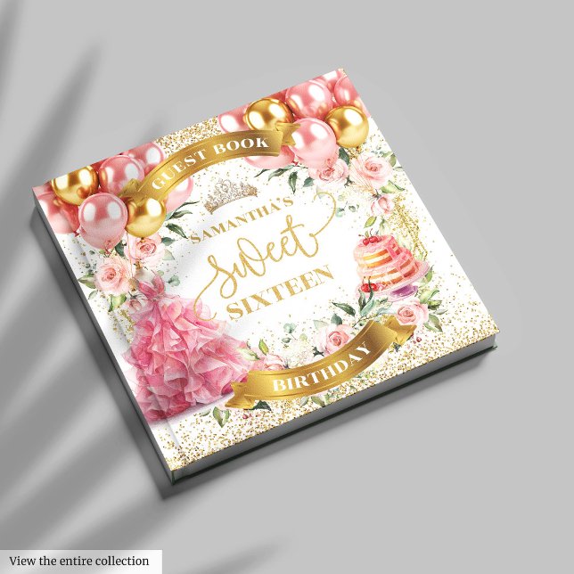 16 . Geburtstag Gästebuch Blush Gold Glitzer (Chic Blush Gold Guest Book Sweet Sixteen)