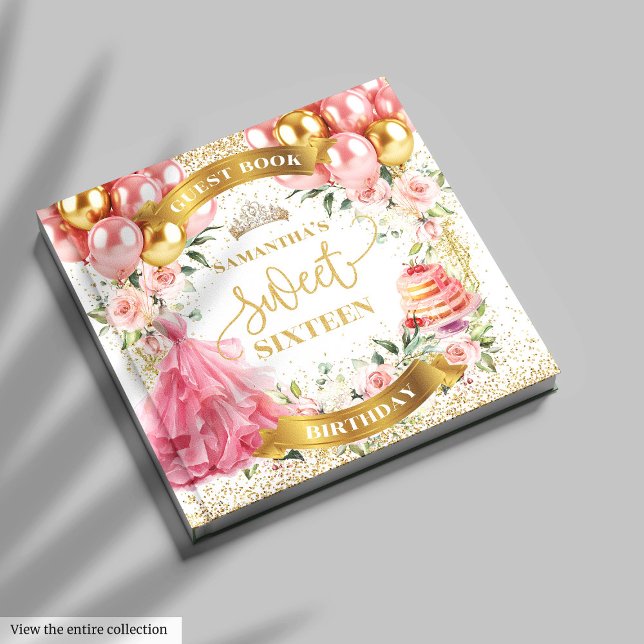 16 . Geburtstag Gästebuch Rosa Blume (Elegant Sweet Sixteen Guest Book Blush Gold)