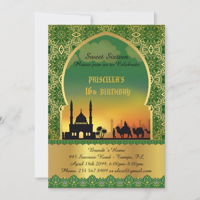 16 . Geburtstag, Geburtstag, Einladung, arabische  Einladung (Vorderseite)