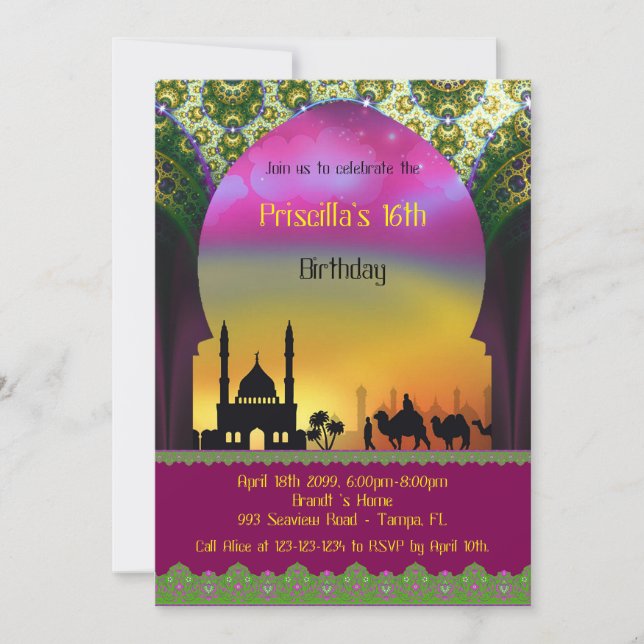 16. Geburtstag-Geburtstagseinladung, 16., arabisch Einladung (Vorderseite)