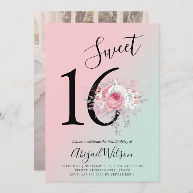 16 . Geburtstag-Geburtstagsparty Einladung (Vorne/Hinten)