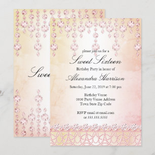 16 . Geburtstag Geburtstagsparty Rosa Kristallsilb Einladung