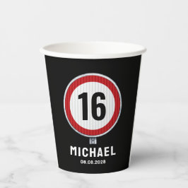 16. Geburtstag Geschwindigkeitsbegrenzungsschild - Pappbecher