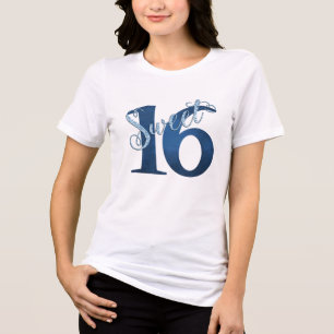 16. Geburtstag   Glitzy Blue Glam Typografie Scrip Tri-Blend Shirt