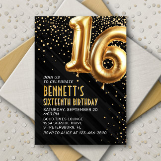 16. Geburtstag Gold Black Einladung