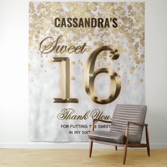 16 . Geburtstag Gold Imitate Foil Glitzer Tapestry Wandteppich (Beispiel)