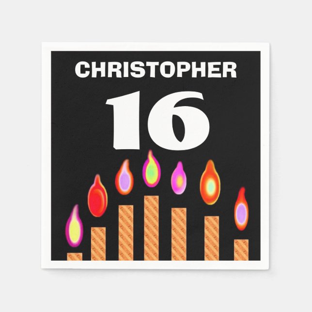16. Geburtstag Gold Kerzen A01A Serviette (Vorderseite)