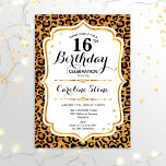 16. Geburtstag - Gold Leopard Print Einladung<br><div class="desc">Einladung zum 16. Geburtstag. Elegantes Design in Imitaten Glitzer Gold und Weiß. Enthält Leopard Gepard-Tierdruck,  Skript-Schriftart und Rose. Ideal für eine elegante Geburtstagsfeier. Kann in jedes Jahr personalisiert werden! Nachricht,  wenn Sie weitere Anpassungen benötigen.</div>