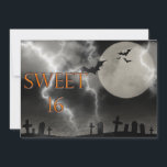 16 . Geburtstag Halloween Party Einladung<br><div class="desc">Beängstigende 16 . Geburtstag Geburtstagsparty Einladung. Halloween Thema mit schwarzen Fledermäusen und Vollmond über einem dunklen und gruseligen Friedhof. Die Schrift ist eine metallische Orange mit einem Glüheffekt. Schriftart auf der Rückseite kann auf Ihre Bedürfnisse angepasst werden.</div>