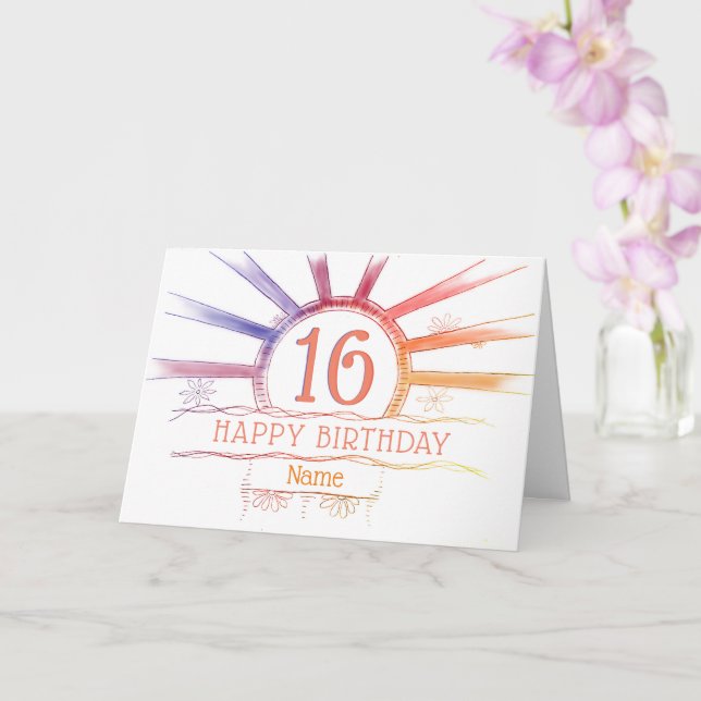 16. Geburtstag - handgezeichneter mehrfarbiger Son Karte (Orchidee)