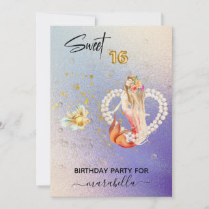 *~* 16 . GEBURTSTAG Heart Mermaid Pearl 16 Geburts Einladung