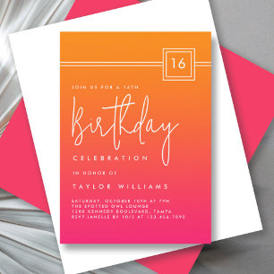 16. Geburtstag Heiß rosa Orange kühne schlichter M Einladung