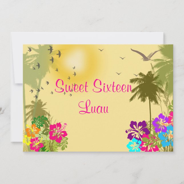 16 . Geburtstag, Hibiskus, Hawaiian Luau Einladung (Vorderseite)