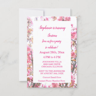 16. Geburtstag Hot Pink Cherry Blossom Floral Einladung