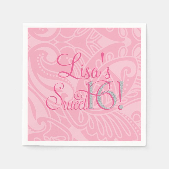 16 . Geburtstag, Hübsch rosa, Custom Napkins Serviette (Vorderseite)