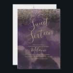 16 . Geburtstag Imitats Glitzer Lila Gold Geburtst Einladung<br><div class="desc">Quince 16 . Geburtstag Gold Lila Einladungen mit Imitate Glitzer</div>