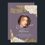 16 . Geburtstag Ivory Glitzer Imitate Florals Foto Einladung<br><div class="desc">Quince 16 . Geburtstag Mexican Papel Picado mit Watercolor Elfenbeinflöten. Eigenes Foto hinzufügen</div>