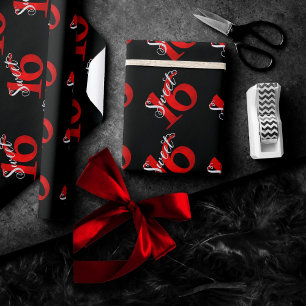 16. Geburtstag Klassische Rot-Schwarz-Grunge-Was Geschenkpapier