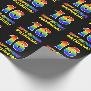 16. Geburtstag: kühl, Spaß, einfach, Regenbogen  Geschenkpapier