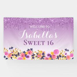 16. Geburtstag | Lila Glitzer zum Blumentropfen Banner