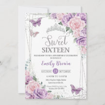 16 . Geburtstag Lila Lilac Pink Floral Butterflieg