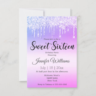 16 . Geburtstag lila rosa TropfGlitzer Einladung