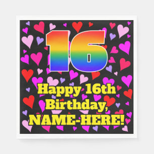 16. Geburtstag: Loving Hearts Pattern, Regenbogen Serviette