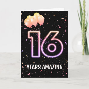 16. Geburtstag Luftballons und Konfetti Karte