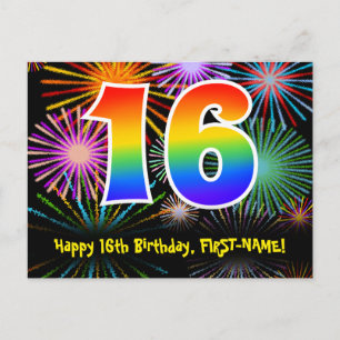 16. Geburtstag – Lustiges Feuerwerk-Muster + Regen Postkarte