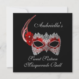 "16. Geburtstag-Maskerade-Ball-" rote/weiße Maske Einladung