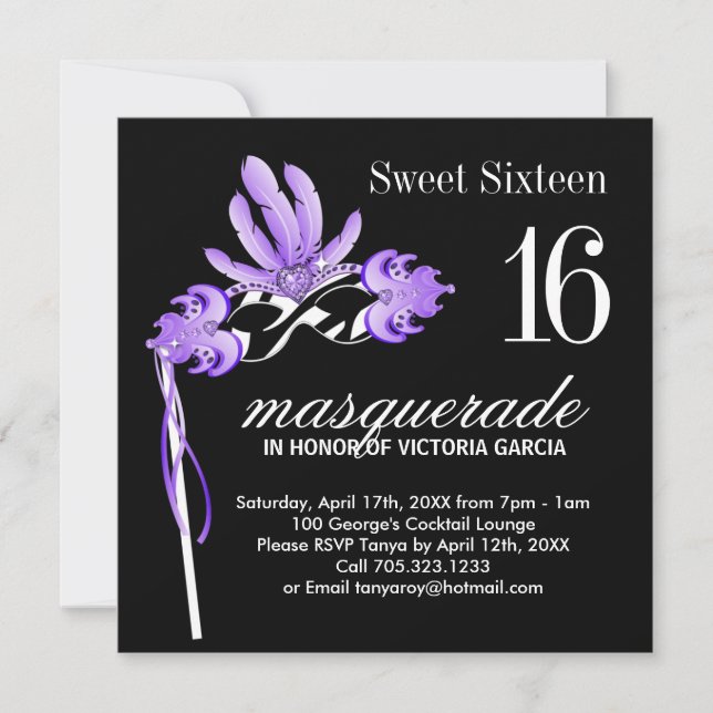 16 . Geburtstag Masquerade Party Einladung (Vorderseite)