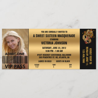 16 . Geburtstag Masquerade VIP Eintrittskarte Einladung